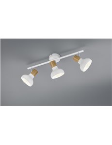 Latika barra 3 spots metallo bianco ed effetto legno l. 47cm