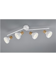 Latika barra 4 spots metallo bianco ed effetto legno l. 71cm