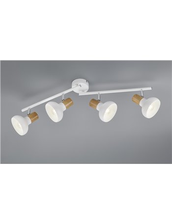 Latika barra 4 spots metallo bianco ed effetto legno l. 71cm