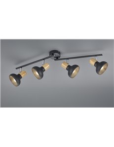 Latika barra 4 spots metallo nero ed effetto legno l. 71cm