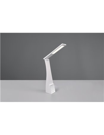 Linus lampada da studio led bianca ricaricabile, cassa bluetooth, sveglia e temperatura h. 41cm