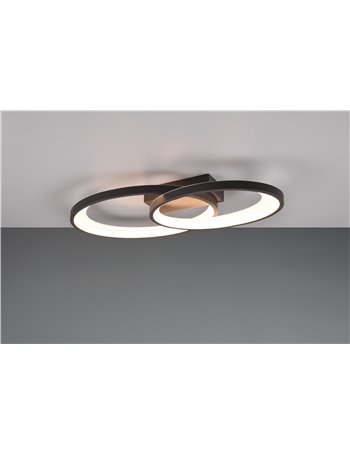 Malaga plafoniera doppia ellisse metallo nero l. 58cm