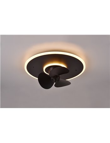 Nybro plafoniera led nera con ventilatore con telecomando multifunzione d. 50cm