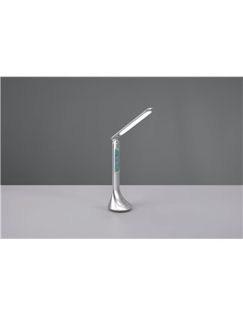 Patty lampada da studio led alluminio ricaricabile con ora, data e sveglia accensione touch h. 34cm