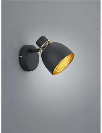 Punch spot singolo orientabile metallo nero e oro h. 14cm