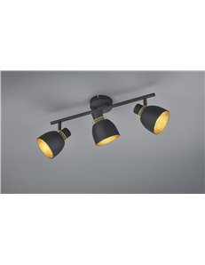 Punch barra 3 spots metallo nero e oro l. 46cm