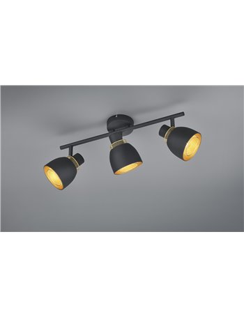 Punch barra 3 spots metallo nero e oro l. 46cm