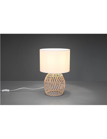 Rike lampada da tavolo in rattan effetto naturale con paralume bianco h. 38cm