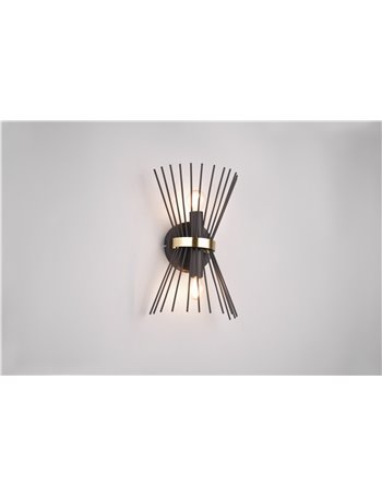 Rod applique bacchette di metallo nero e oro a bi-emissione h. 31cm