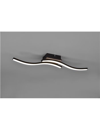 Route plafoniera led 2 bacchette ondulate antracite con effetto legno l. 56cm