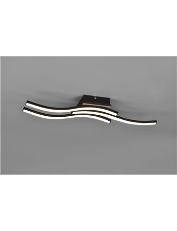 Route plafoniera led 3 bacchette ondulate antracite con effetto legno l. 56cm