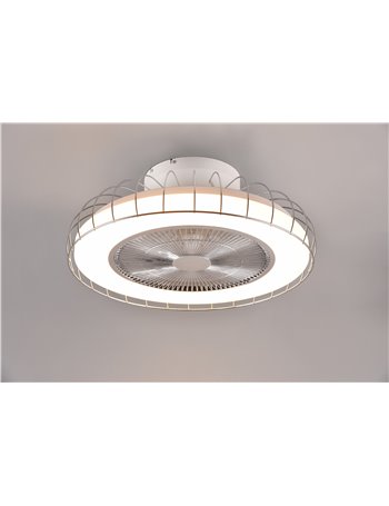 Sandfjord plafoniera led con gabbia metallo bianco con ventilatore con telecomando multifunzione d. 52cm