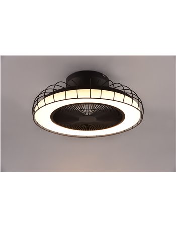 Sandfjord plafoniera led con gabbia metallo nero con ventilatore con telecomando multifunzione d. 52cm
