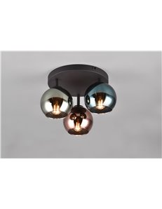 Sheldon plafoniera metallo nero con 3 vetri multicolor effetto fume' specchio d. 33cm