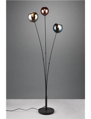 Sheldon piantana metallo nero con 3 vetri multicolor effetto fume' specchio h. 150cm