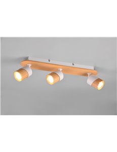 Aruni barra 3 spots orientabili metallo bianco e legno naturale l. 48cm 2