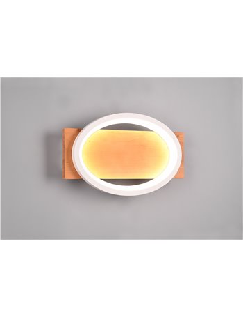 Barca applique led metallo bianco e legno naturale con dimmerazione ad interruttore l. 44cm