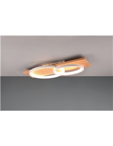 Barca plafoniera led doppia ellisse metallo bianco e legno naturale con dimmerazione ad interruttore l. 75cm