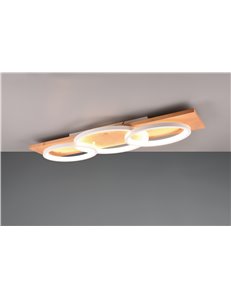 Barca plafoniera led tripla ellisse metallo bianco e legno naturale con dimmerazione ad interruttore l. 97cm