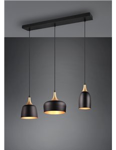 Chiraz sospensione 3 diffusori metallo forme differenti nero e oro l. 63cm 2
