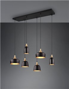 Chiraz sospensione 6 diffusori metallo forme differenti nero e oro l. 91cm 2