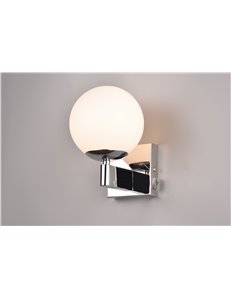 Kula applique bagno metallo cromato e vetro bianco con interruttore ip44 h. 20cm 2