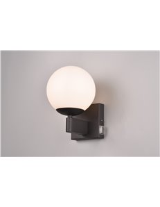 Kula applique bagno metallo nero e vetro bianco con interruttore ip44 h. 20cm