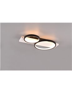 Medera plafoniera 2 cerchi metallo nero base legno bianco con dimmerazione ad interruttore l. 54cm