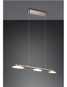 Merton sospensione led metallo acciaio con 3 diffusori vetro dimmerabile ad interruttore l. 102cm