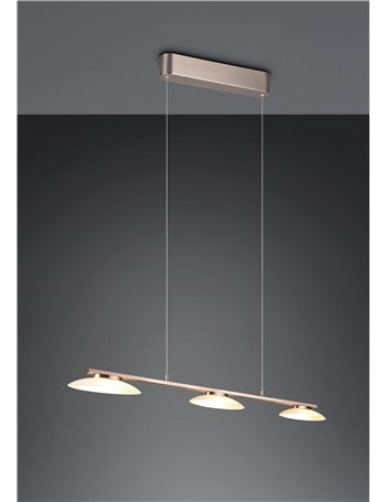 Merton sospensione led metallo acciaio con 3 diffusori vetro dimmerabile ad interruttore l. 102cm