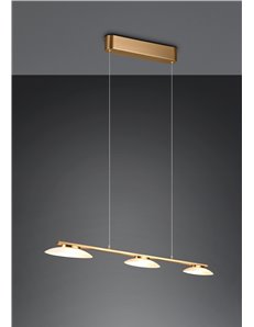 Merton sospensione led metallo ottone anticato con 3 diffusori vetro dimmerabile ad interruttore l. 102cm 2