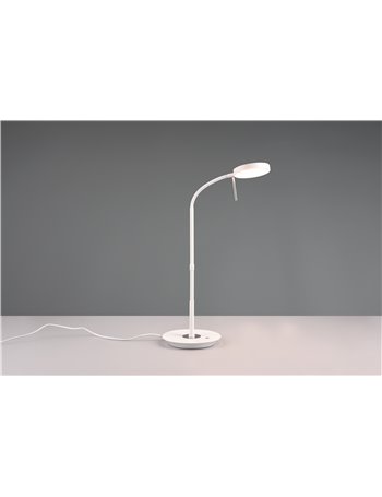 Monza lampada da studio led con 2 snodi flessibili bianco e cromo con regolazione intensita' e temperatura di colore h.57cm  