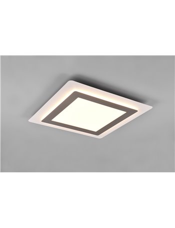 Morgan plafoniera a led bianca quadrata bordo metallo acciaio illuminato con telecomando multifunzione 45cm x 45cm 