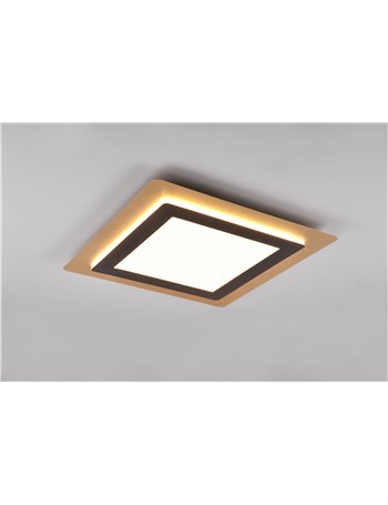 Morgan plafoniera a led oro quadrata bordo metallo nero illuminato con telecomando multifunzione 45cm x 45cm 