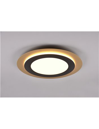 Morgan plafoniera a led oro rotonda bordo metallo nero illuminato con telecomando multifunzione d. 45cm 