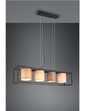 Ross sospensione struttura metallo nero e 4 paralumi multicolor l. 100cm