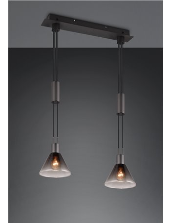 Stanley sospensone metallo nero con 2 diffusori vetro fume' con sistema saliscendi l. 55cm
