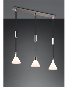 Stanley sospensone metallo acciaio con 3 diffusori vetro bianco con sistema saliscendi l. 95cm