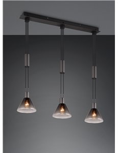 Stanley sospensone metallo nero con 3 diffusori vetro fume' con sistema saliscendi l. 95cm