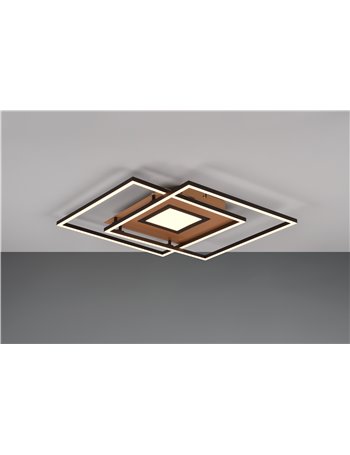 Via plafoniera a led 2 quadrati metallo nero con base illuminata oro con telecomando multifunzione 50cm x 50cm