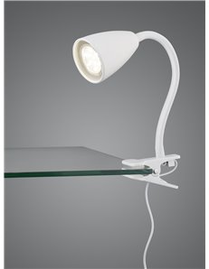 Wanda lampada da tavolo flessibile con pinza metallo bianco h. 20cm