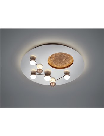 Zodiac plafoniera a led metallo acciaio e caffe' effetto lunare con regolazione intensita' e temperatura di colore con interrutt
