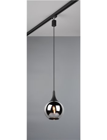 Duoline sospensione lumina metallo nero e vetro fume' d. 18cm
