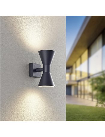 Ardas applique da esterno fusione alluminio nera bi-emissione h. 20cm ip44