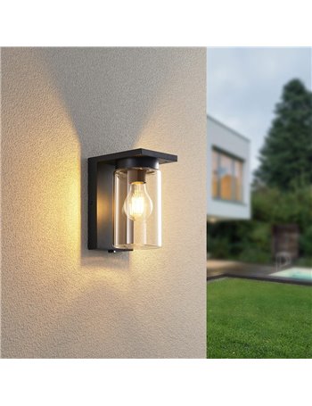 Ardila applique da esterno fusione alluminio nera con vetro cilindro sensore crepuscolare h. 19cm ip44
