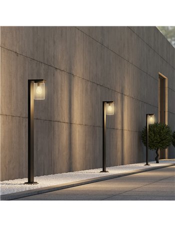 Ardila palo alto da esterno fusione alluminio nera con vetro cilindro sensore crepuscolare h. 100cm ip44