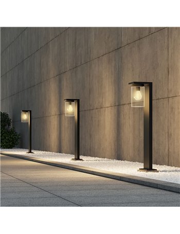 Ardila palo da esterno fusione alluminio nera con vetro cilindro sensore crepuscolare h. 65cm ip44
