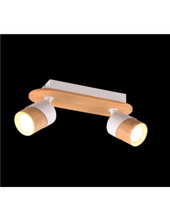 Aruni barra 2 spots orientabili metallo bianco e legno naturale l. 28cm
