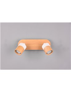 Aruni barra 2 spots orientabili metallo bianco e legno naturale l. 28cm 2