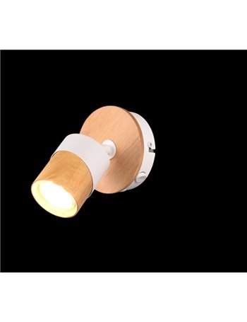 Aruni spot singolo orientabile metallo bianco e legno naturale h. 14cm